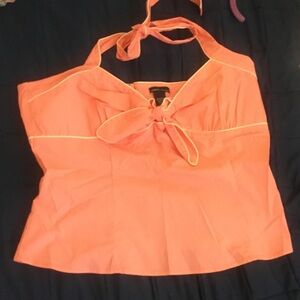 Vintage Moda International Coral Pink Halter Tie-Front Top